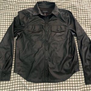 David Lerner Leather Button Down Shirt Jacket